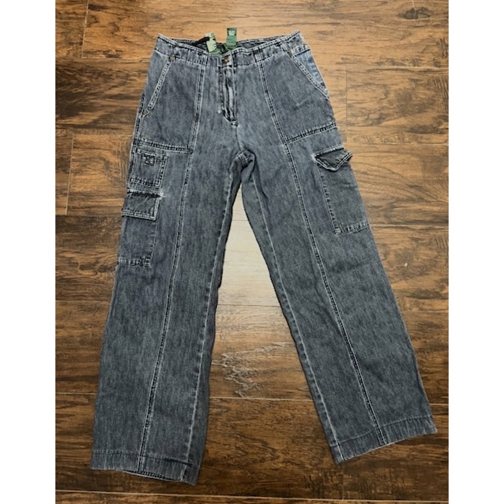 Lauren Jeans Co. Ralph Lauren Women's Dark Blu Cargo Denim Jeans Straight Cotton